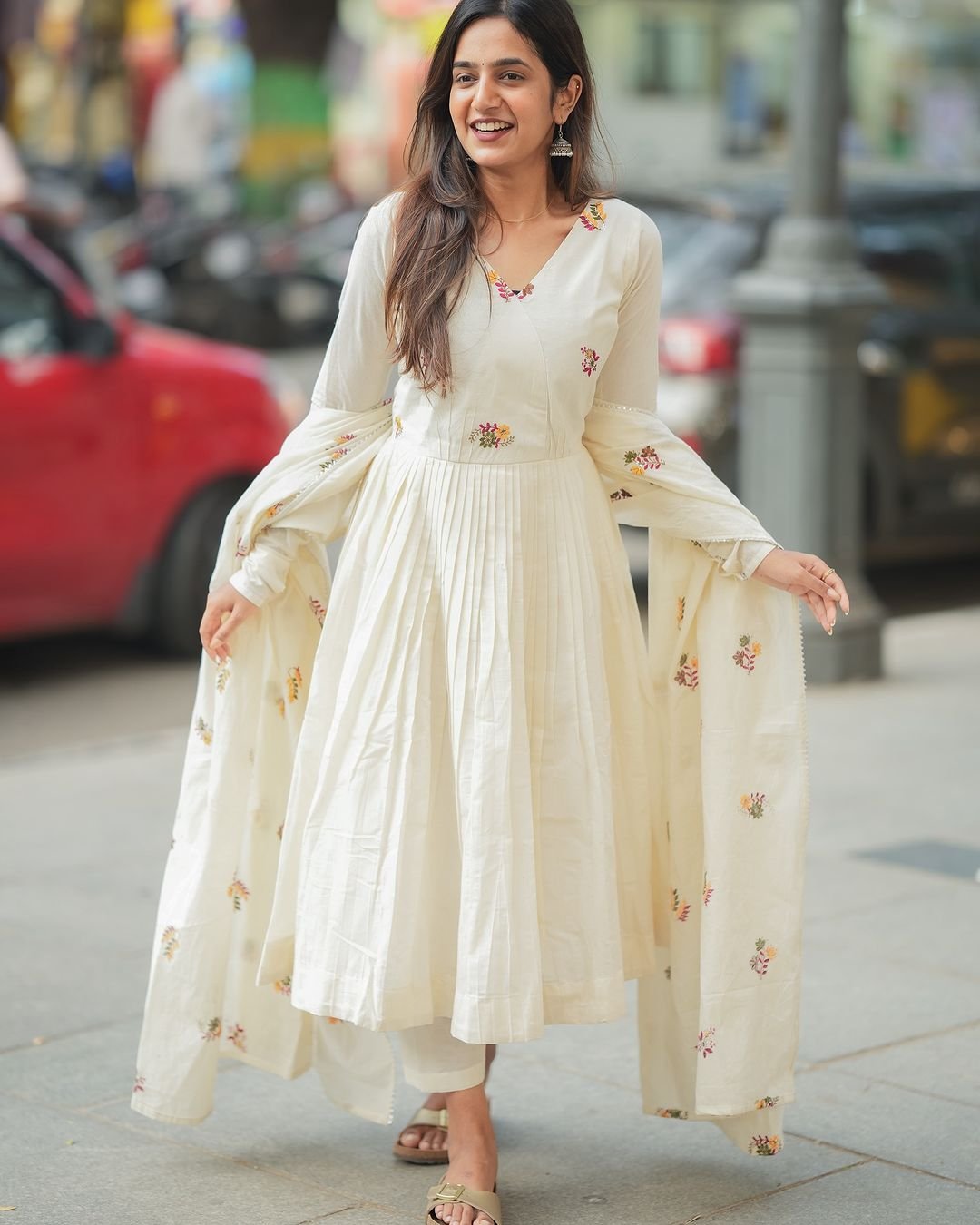 White Pure Cotton Handwork Suit Set